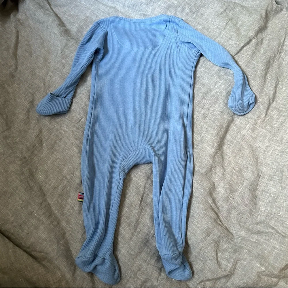 Magnetic Me Blue Ribbed Magnetic One Piece Footie Organic Cotton Modal 3-6 Month